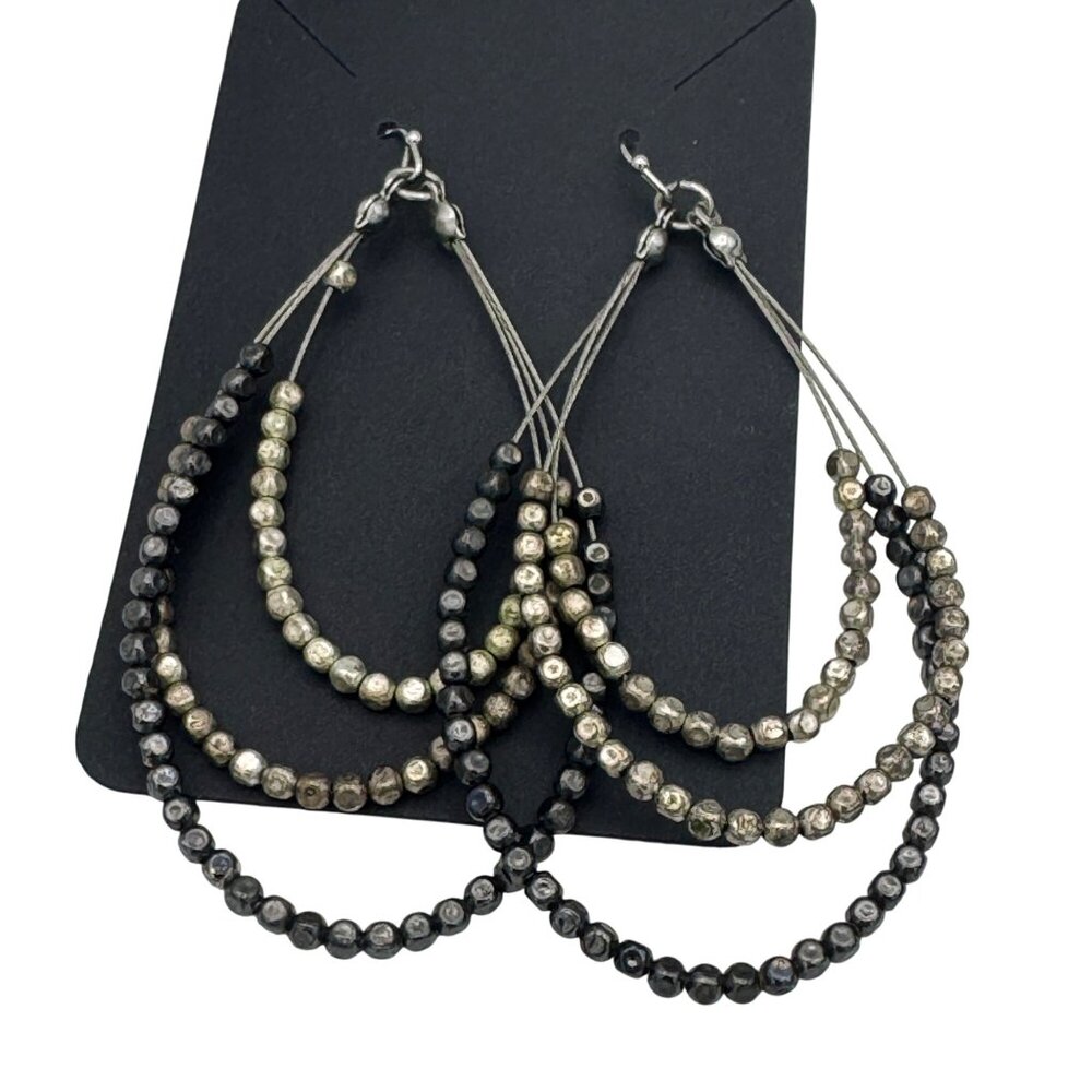 Multi-Strand Metallic Beaded Dangle Earrings